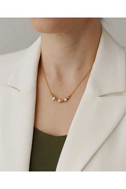monalisatoka Kadın Gold Küp Zincir Zirkon Taş Dizilimli Kolye