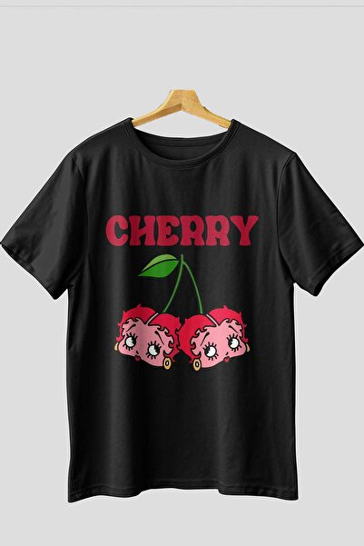 Ankhises Tricou oversize negru cu imprimeu frontal Cherry Cherries 10, pentru...