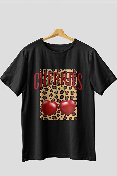 Ankhises Tricou oversize negru cu imprimeu Cherry Cherries 6 în față, pentru ...