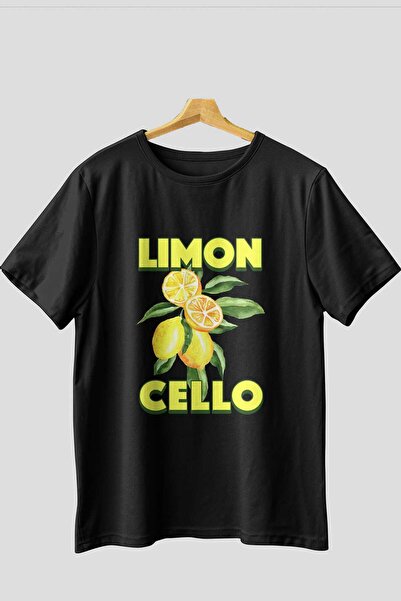 Ankhises Limoncello Lemon Tricou oversize negru imprimat în față Bărbați Feme...