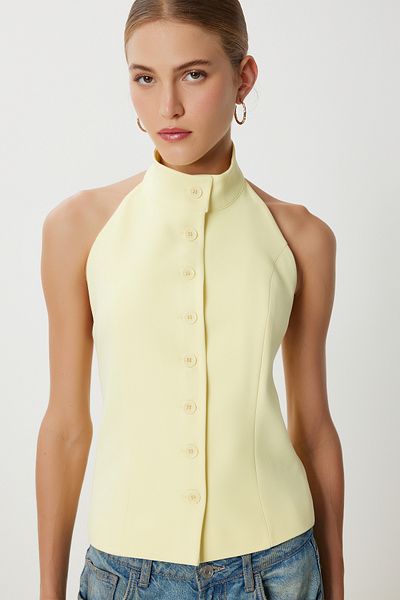 Lovelyİstanbul Vestă țesută cu guler Halter LYY0096 GALBEN