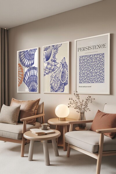 Postifull Beyaz Tablo Seti, 3 Adet Beyaz Çerçeveli Poster Persistance Model N...