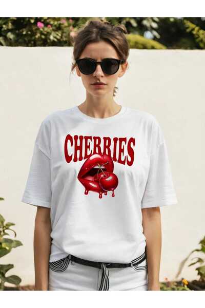 Ankhises تي شيرت Cherry Cherries 2 مطبوع من الأمام كبير الحجم للرجال والنساء ...