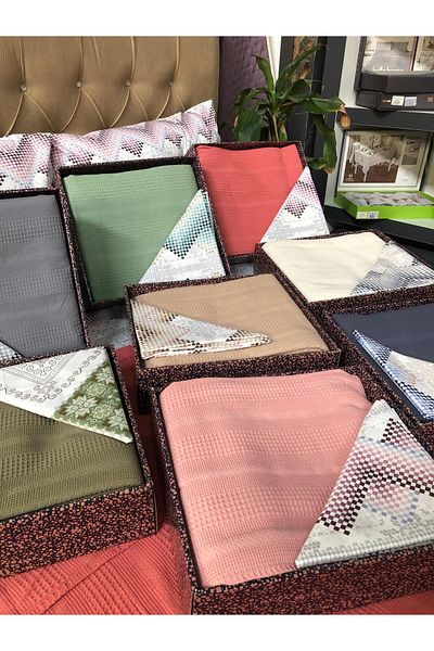 Bikaya Home Cotton Double Honeycomb Pique Set - Boxed 4 Pieces - Sheet Without Elastic