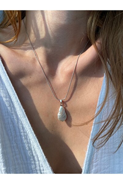 Hora Gerçek İnci Uçlu Silver Çelik Kolye