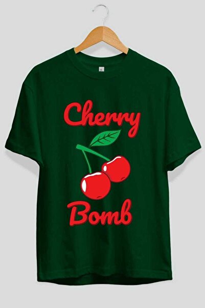 Ankhises Cherry Bomb Cherries 1 tricou oversize verde cu imprimeu frontal Băr...