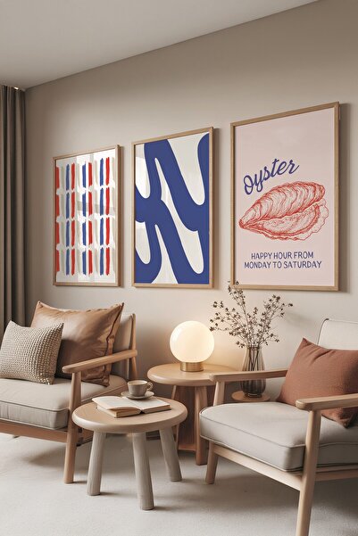 Postifull Set de pictură din lemn, 3 bucăți poster cu rame din lemn Oyster Mo...