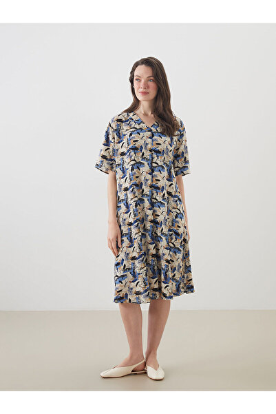 LC Waikiki Lcw Grace with Nevavm Difference A-Line Dress with V-Neck Pattern ...