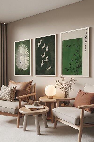 Postifull Beyaz Tablo Seti, 3 Adet Beyaz Çerçeveli Poster Green Art Model No:...