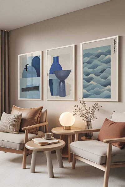 Postifull Set de picturi albe, 3 poster cu cadru alb abstract Model Nr.:30080...