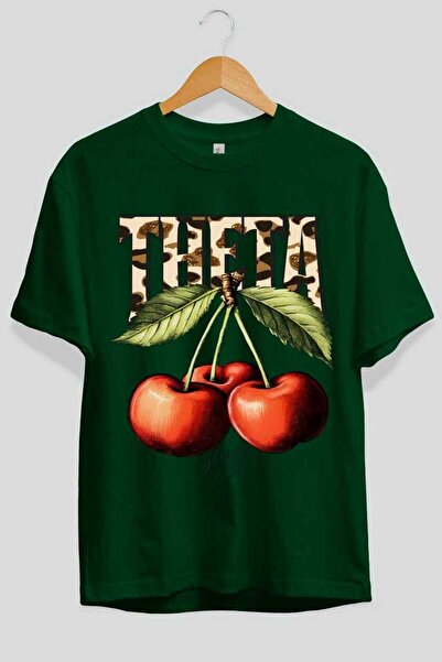 Ankhises Cherry Cherries 9 Tricou oversize verde cu imprimeu frontal Bărbați ...