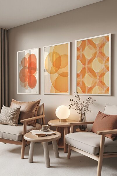 Postifull Beyaz Tablo Seti, 3 Adet Beyaz Çerçeveli Poster abstract Model No:3...