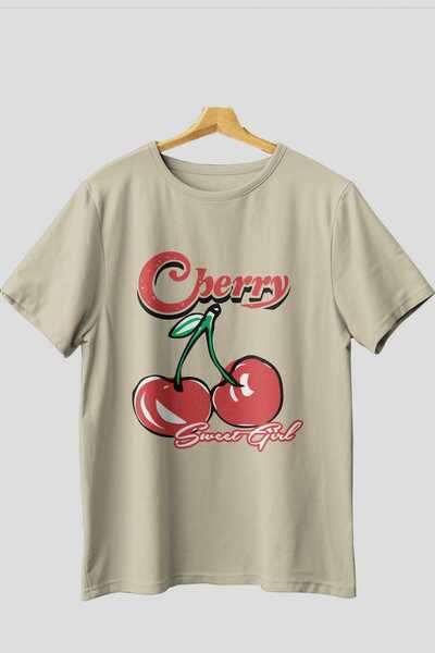 Ankhises Cherry Cherries 8 Μπροστινό εμπριμέ μπλουζάκι Oversize Ανδρικό Γυναικείο Βαμβακερό μπλουζάκι με λαιμόκοψη
