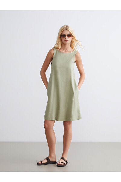 LC Waikiki Vizyon New Season U Neck A-Line Linen Blend Dress