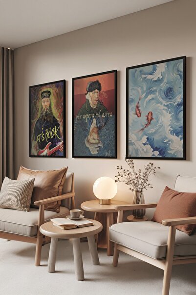 Postifull Siyah Tablo Seti, 3 Adet Siyah Çerçeveli Poster Van Gogh Model No:3...