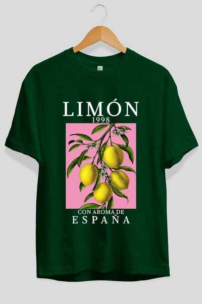 Ankhises Limon Espana prednja Štampano zelena Oversize kroj T-shirt muška žen...