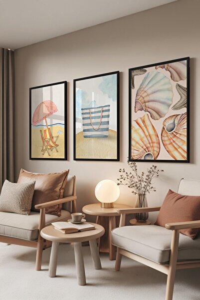 Postifull Set de picturi negre, 3 posteri cu cadru negru Beach Model Nr: 3008...