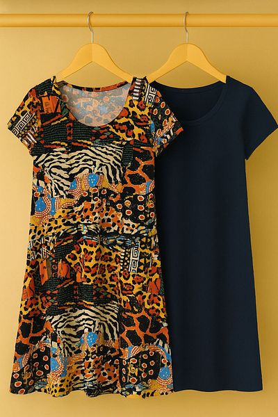 EFFE 2 Pieces Draped Comfortable Fit Daily Combed Cotton Fabric Dress