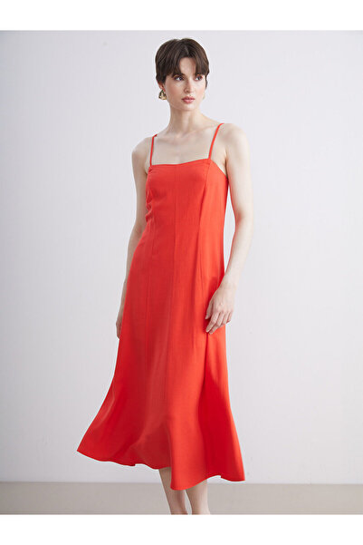 LC Waikiki Φόρεμα με τετράγωνο γιακά λινό με ανάμειξη σε γραμμή Α