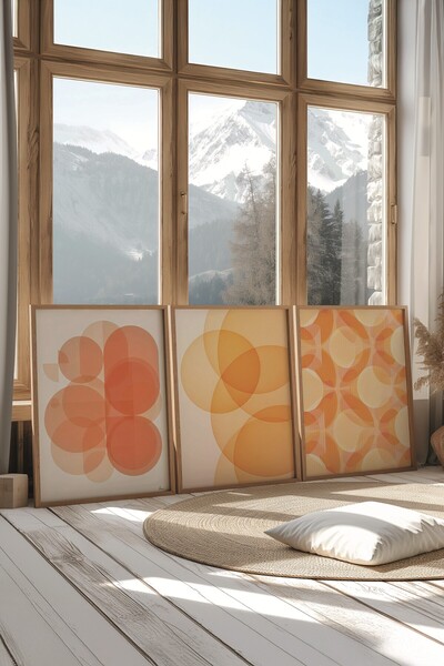 Postifull Ahşap Tablo Seti, 3 Adet Ahşap Çerçeveli Poster abstract Model No:300867, Yellow Duvar Dekoru