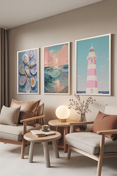 Postifull Set de picturi albe, 3 posteri cu cadru alb de vară Model Nr.:30082...