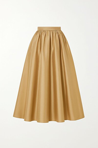 MERT ERKAN Yüksek Bel Midi Boy Tafta Tam Daire Açılımlı Şık Etek