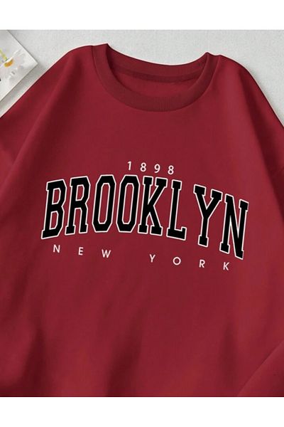 Hunors Sportswear & Company Claret Red Brokoklyn Printed Crew Neck Sweatshirt