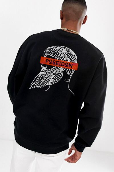 Hunors Sportswear & Company Azurco Oversize Back Front Poseidon Black Sweatshirt