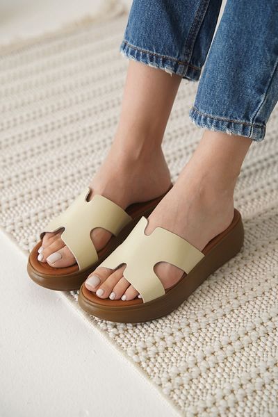 ripuvainen Elvish Women's Lightweight Comfortable Summer Genuine Leather Slippers - Beige