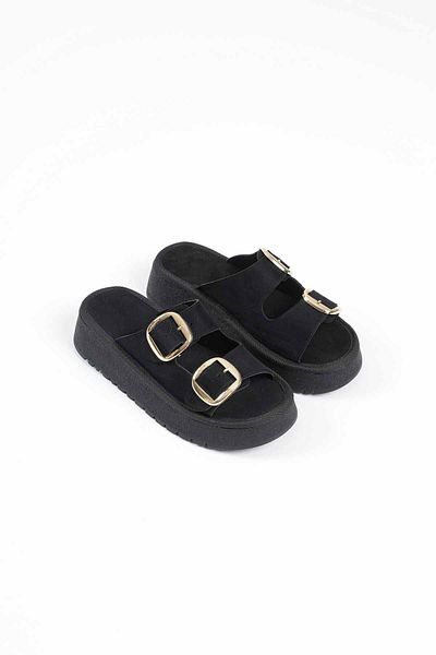 ripuvainen Saffy Women's Suede Textured Comfortable Lightweight Summer Slippers - Black