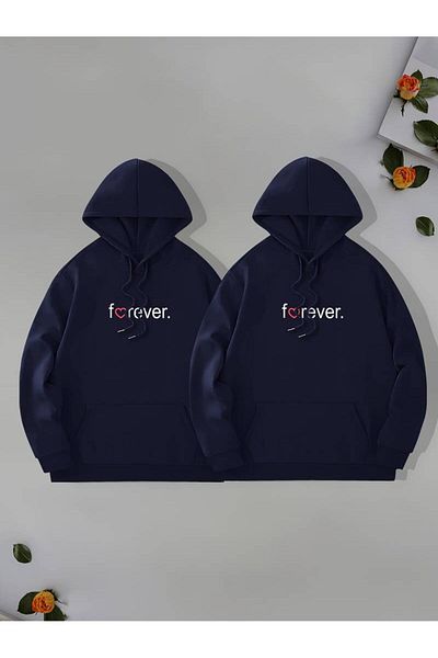 Hunors Sportswear & Company Forever Love Heart Printed Oversize Thick Winter Hooded Sweatshirt with Pocket