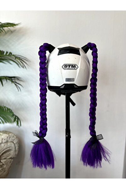 Butik Motor & Motosiklet Çift Mor Örgü Saç Kask Dış Aksesuarı