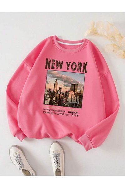 Hunors Sportswear & Company Pink Newyork Printed Crew Neck Pink Sweatshirt