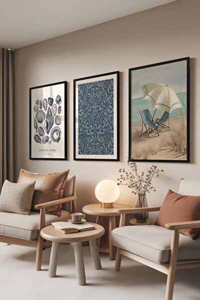 Postifull Set de pictură neagră, 3 bucăți scaune poster cu cadru negru pe pla...