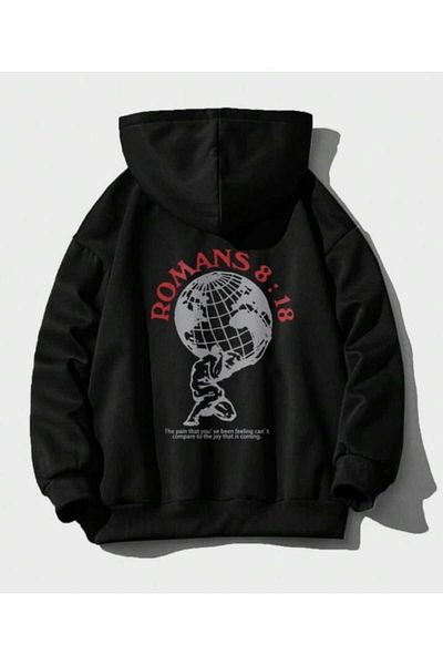 Hunors Sportswear & Company Black Roman Printed Hooded Oversize Unisex Sweatshirt