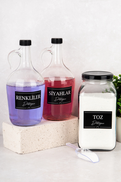 Dolkin Home مجموعة من 3 عبوات منظف مع مقياس ألوان سوداء، علبة زجاجية سعة 3000...