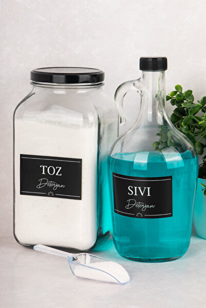 Dolkin Home Set de 2 recipiente pentru detergent Detergent pulbere Detergent lichid 3000 ml Borcan de sticlă 1500 ml Sticlă de un galon