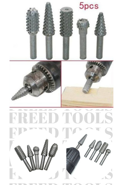 FREED TOOLS Mini Gravür Makinası Için Ahşap Oyma Törpüleme Delme Eğe Freze Uç Seti Kalıpçı 5 Parça