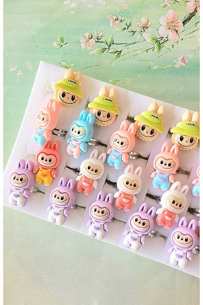 GÜLPEŞE Labubu Children's Ring Set of 4