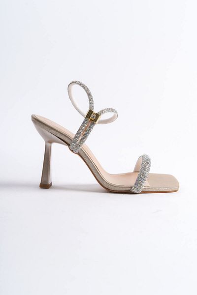 ripuvainen Inessa Women's Stylish Stone Detailed Evening Dress Thin Heeled Shoes - Gold Color