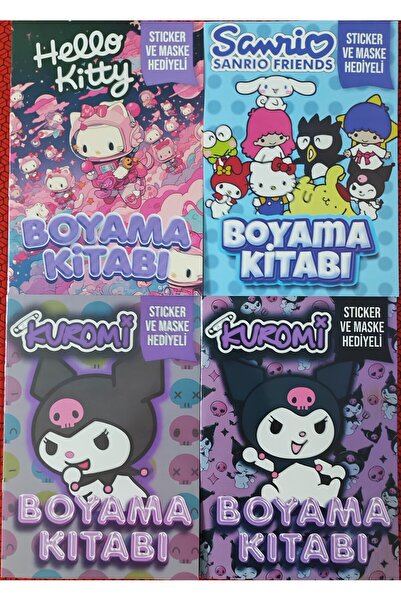 ada çanta kırtasiye 4 adet stickerli boyama kitabı (Hello Kitty-B/Sanrio-B/Ku...