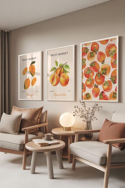 Postifull White Painting Set, 3 Pieces White Framed Poster Fruit Market Model...