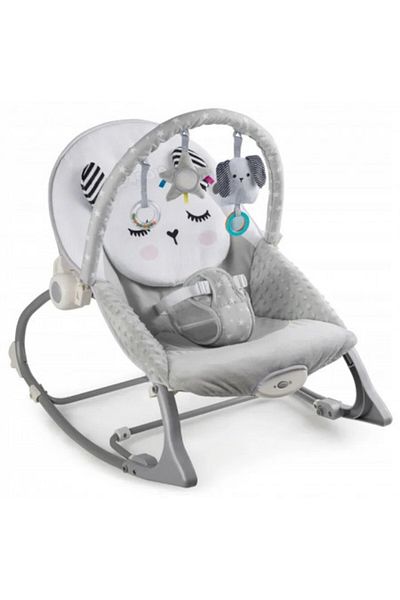 NUKIDO Baby Rocker with Vibrations, 2 Reclining Positions, Toy Bar, Nukido, Gray
