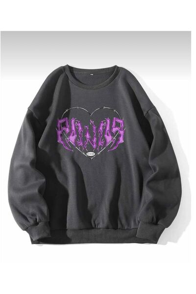 kahire سويت شيرت نسائي كبير الحجم مطبوع عليه قلب