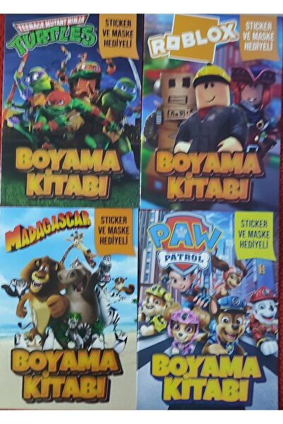 ada çanta kırtasiye 4 adet stickerli boyama kitabı (Roblox-B/Ninja kaplumbağa...