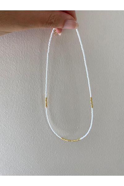 marsel aksesuar White Dorica Beaded Summer Necklace