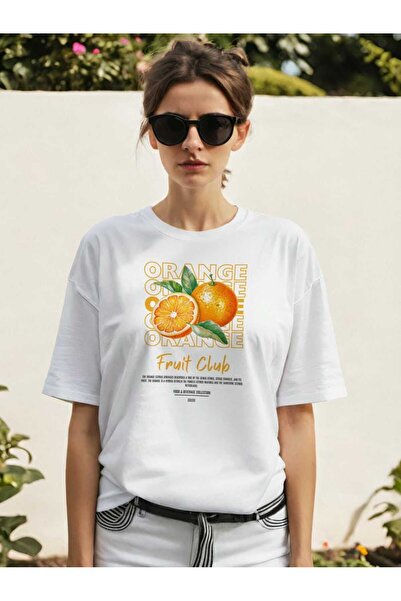 Ankhises Tricou oversize alb cu imprimeu frontal portocaliu Bărbați Femei Tri...