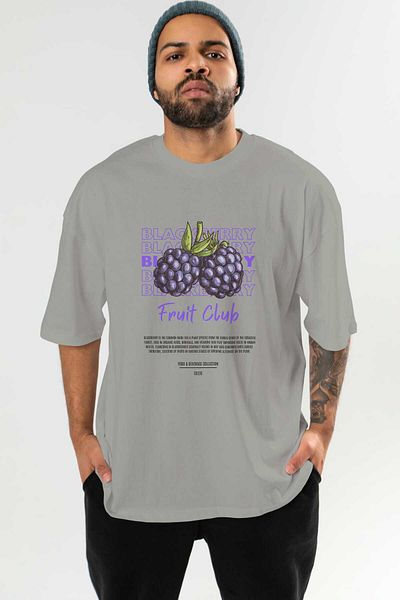 Ankhises Μπλουζάκι Blackberry με μπροστινό εμπριμέ γκρι υπερμεγέθη ανδρικό γυναικείο βαμβακερό μπλουζάκι με λαιμόκοψη