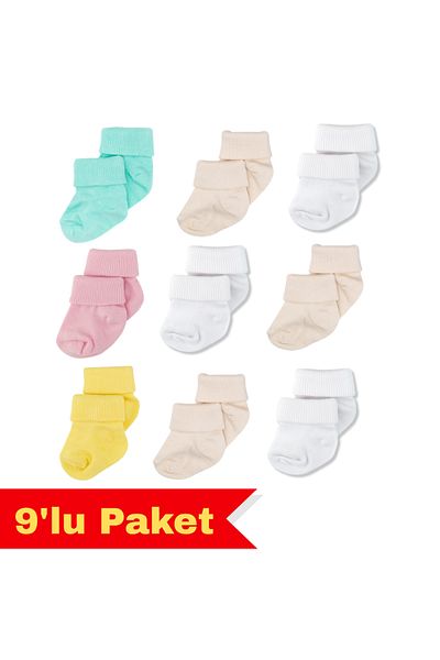 Novibaby 9 Pack Bamboo Newborn Baby Socks, Girls Boys Socks, White Ecru Pink Multicolor