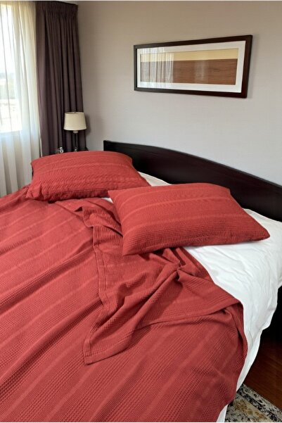 VESSİNOHOME 100% Cotton Pique Set with Border 1 Breathable Pique + 2 Soft Pillowcases, Anti-Sweat, Stylish Design